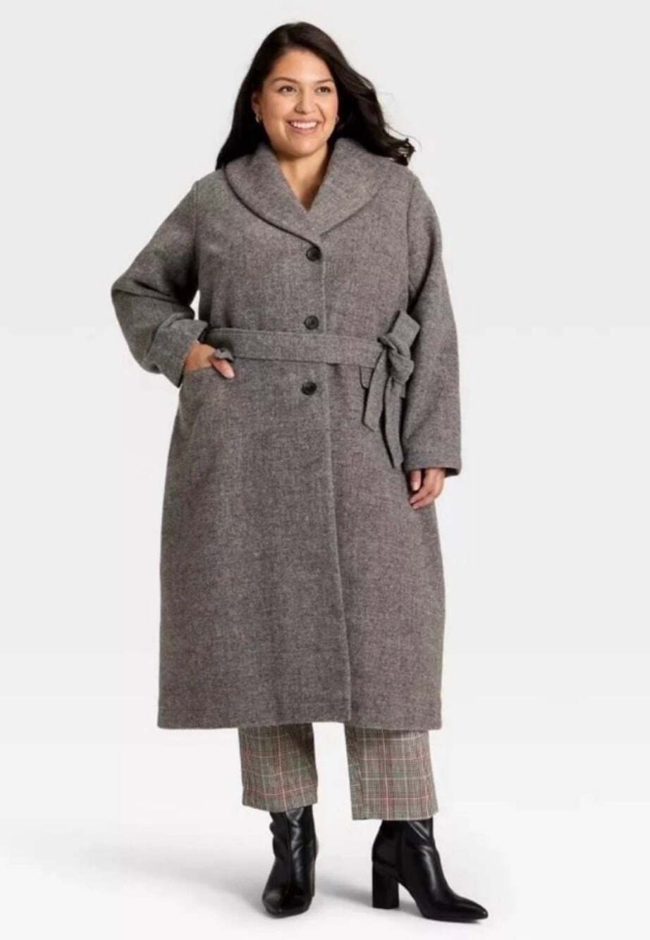 Ava & Viv Women's Charcoal Grey Belted Coat Size 2X